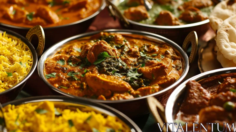 Exquisite Indian Cuisine: A Visual Feast of Chicken Tikka Masala, Lamb Rogan Josh, and More AI Image