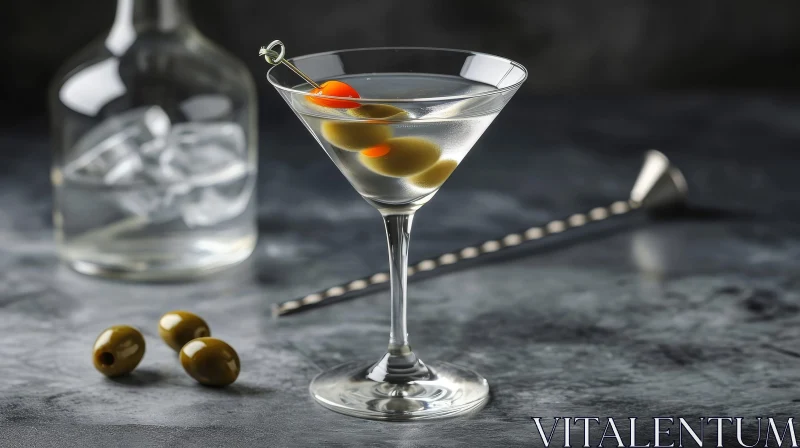 Exquisite Martini Glass with Dry Martini Cocktail AI Image