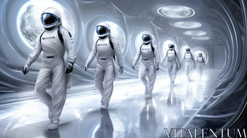 Futuristic Astronauts in Corridor AI Image