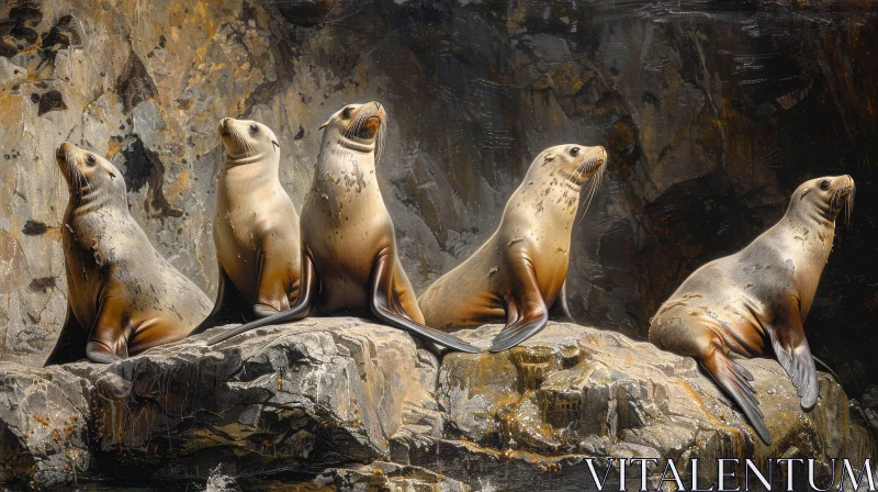 Impressive Seals on Rock: Nature Photography AI Image