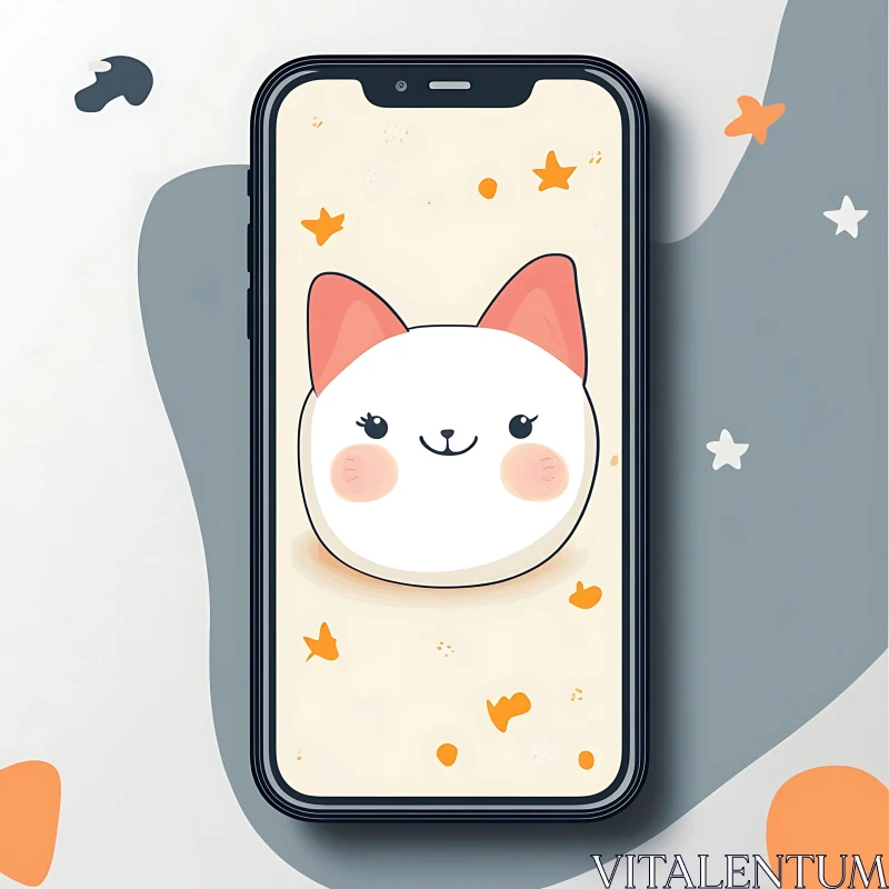 Adorable Kawaii Cat on Mobile Display