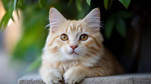 Golden-Eyed Orange Cat in Greenery