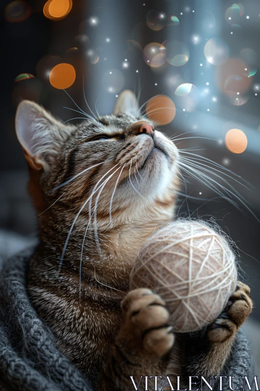 Content Cat Holding Yarn in Cozy Setting