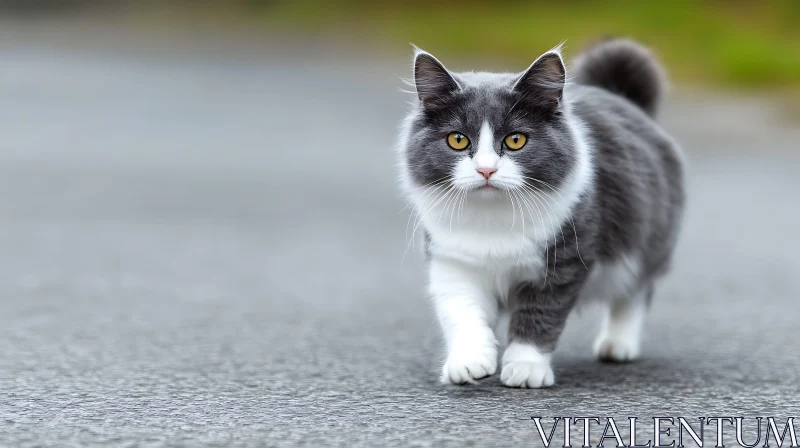 Grey and White Feline Walking
