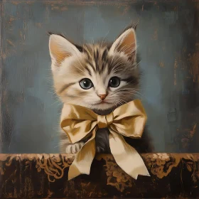 Innocent Kitten with a Golden Ribbon Painting