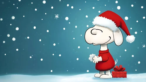 Festive Cartoon Dog in Winter
