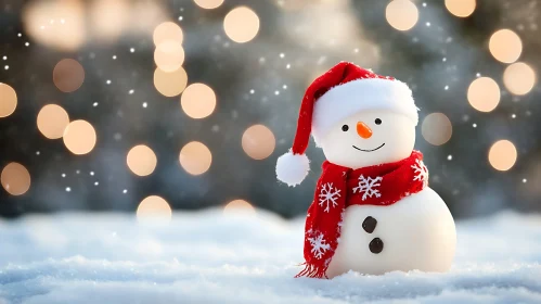 Cheerful Snowman with Santa Hat