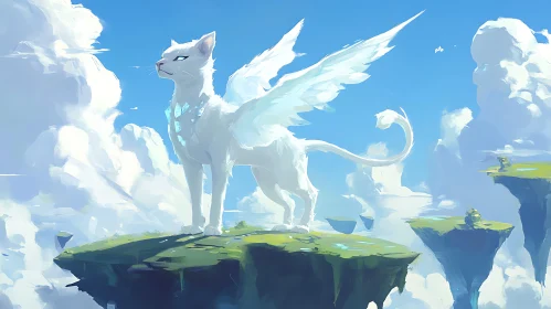 Mythical Winged Feline in Sky