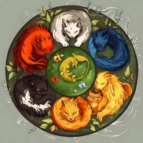 Colorful Abstract Cat Circle
