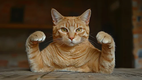 Ginger Cat with Raised Paws