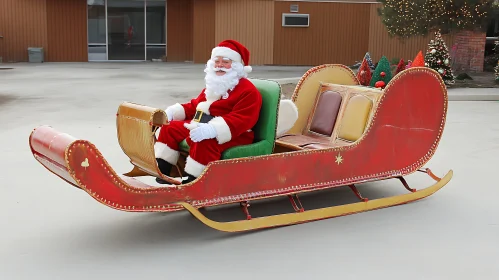 Santa Claus Seated in his Traditional Red Sleigh