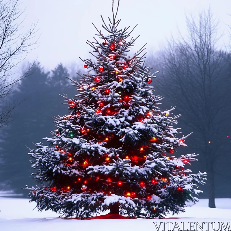 Festive Outdoor Christmas Tree in Snow