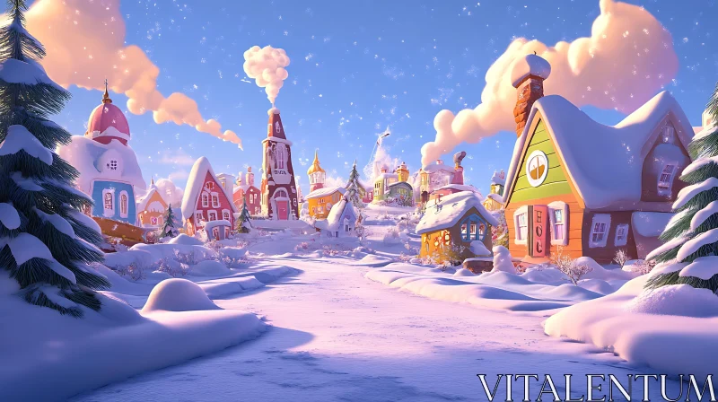 Festive Snow-Covered Houses in Winter Village