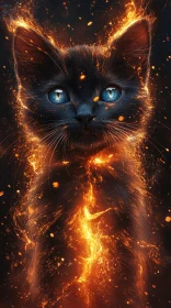 Fiery Black Cat with Luminous Blue Eyes