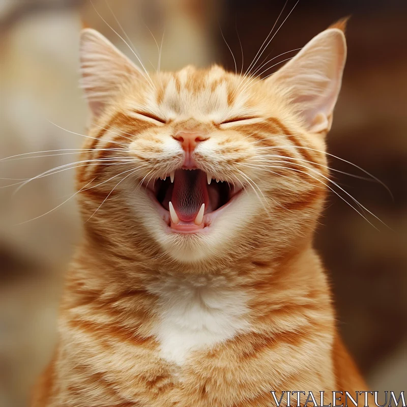 Cute Ginger Cat Yawning Close-Up