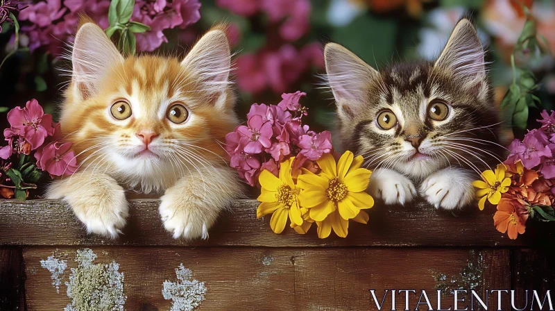 Cute Kittens in Flower Garden