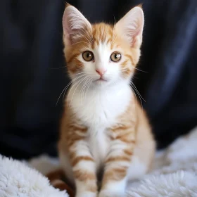Curious Kitten Sitting on a Soft Blanket