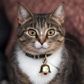 Expressive Cat with Striped Fur and Bell