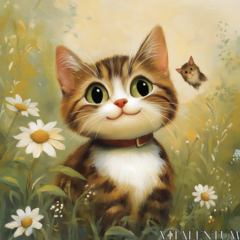 Cute Cat Among Daisies AI Image