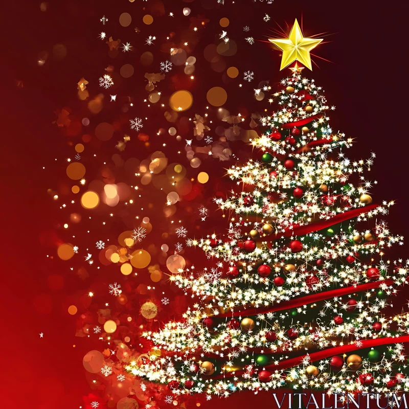 Festive Christmas Tree with Lights and Ornaments