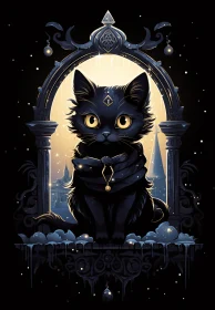 Enchanting Black Cat in Gothic Setting