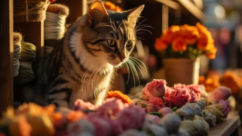Cat and Flowers Close-up