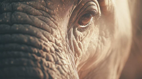 Close-up Photo of an Elephant's Eye with Golden Light | Surreal Retro Atmosphere