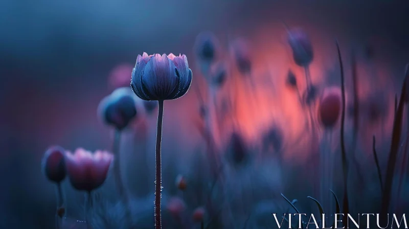 Close-up Purple Flower in Field | Vibrant Colors | Dreamy Atmosphere AI Image