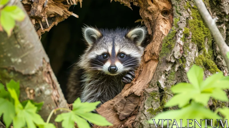 Curious Raccoon Peeking Out of Tree Hole | Wildlife Photography AI Image