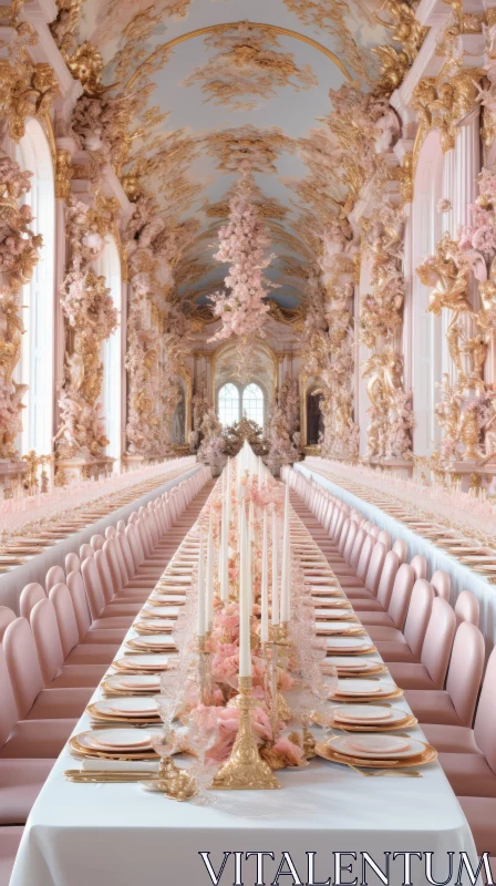 Delicate Pink Wedding Venue with Baroque Extravagance AI Image