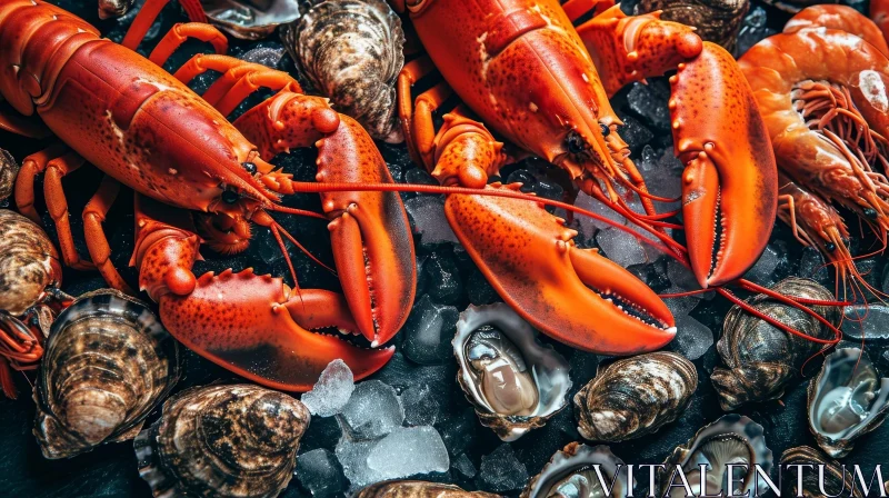 Delicious Seafood Arrangement on Ice | Exquisite Seafood Composition AI Image