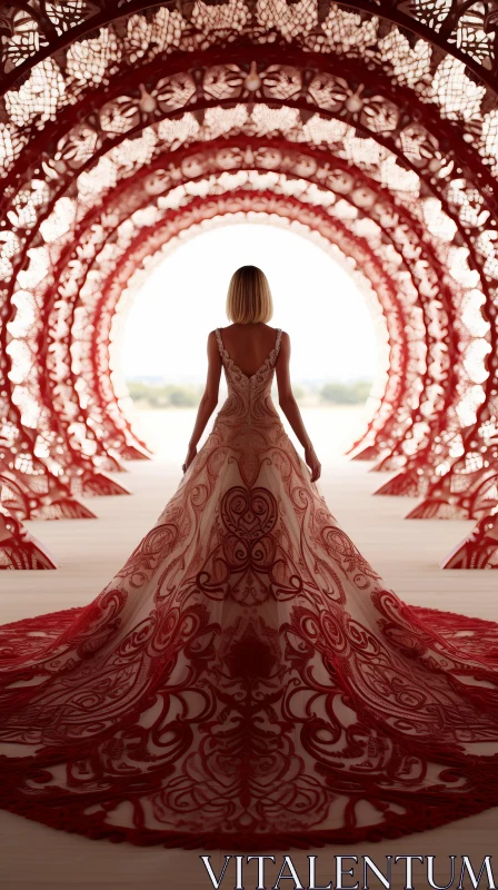 Elegant Woman in Ornate Red Dress - Modern Fashion AI Image