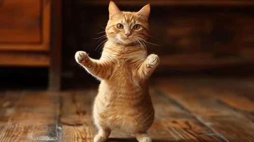 Playful Orange Tabby on Hind Legs