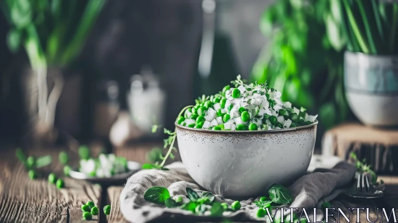 AI ART Fresh Green Peas in a White Bowl - Food Photography