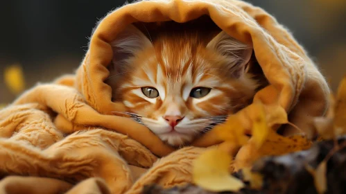 Ginger Kitten Wrapped in Brown Blanket - Enchanting Portrait