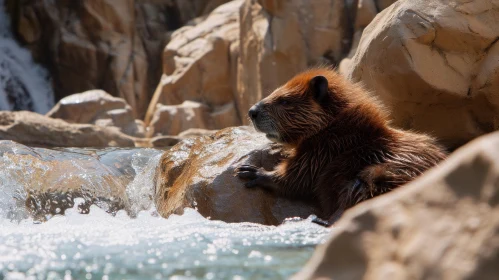 Majestic Beaver in a Serene River Landscape