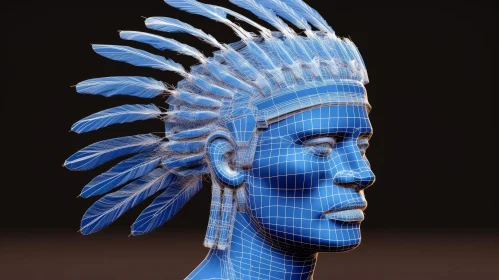 Native American Chief Headdress 3D Rendering - Feathers and Blue Glow