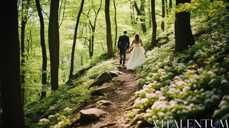 Romantic Forest Wedding: Bride and Groom amidst Nature AI Image