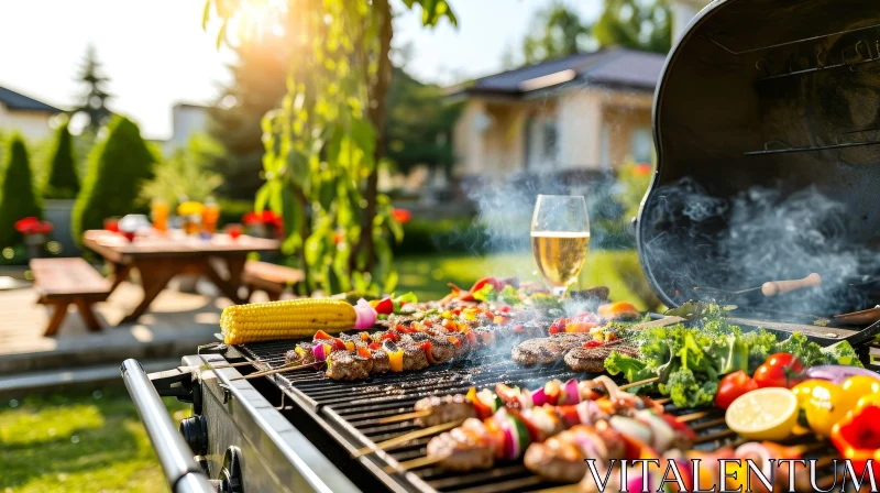 Sumptuous Barbecue Grill in a Serene Backyard Setting AI Image