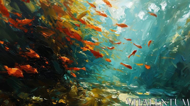 AI ART Swimming Fish Painting - Vibrant Ocean Art - Semi-Abstract Style