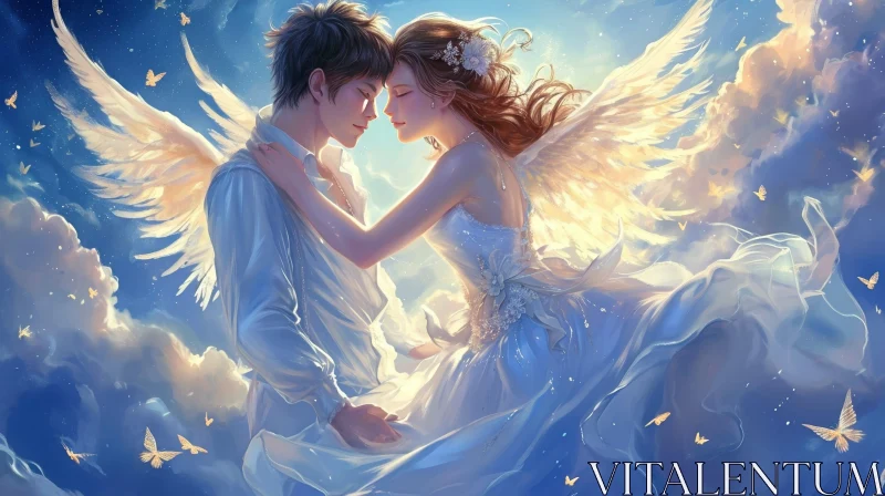 Tender Embrace of Angelic Lovers AI Image