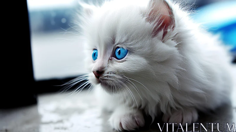 White Kitten with Blue Eyes - Fluffy and Adorable! AI Image