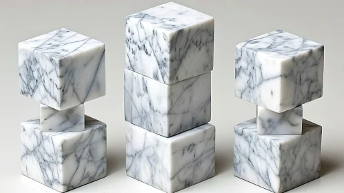 White Marble Cubes Stacked in Staggered Pattern - Minimalist and Elegant