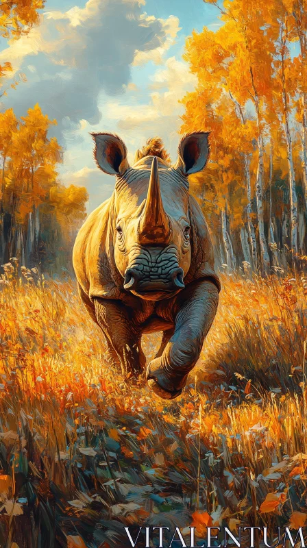 AI ART Rhinoceros Amongst Autumn Leaves