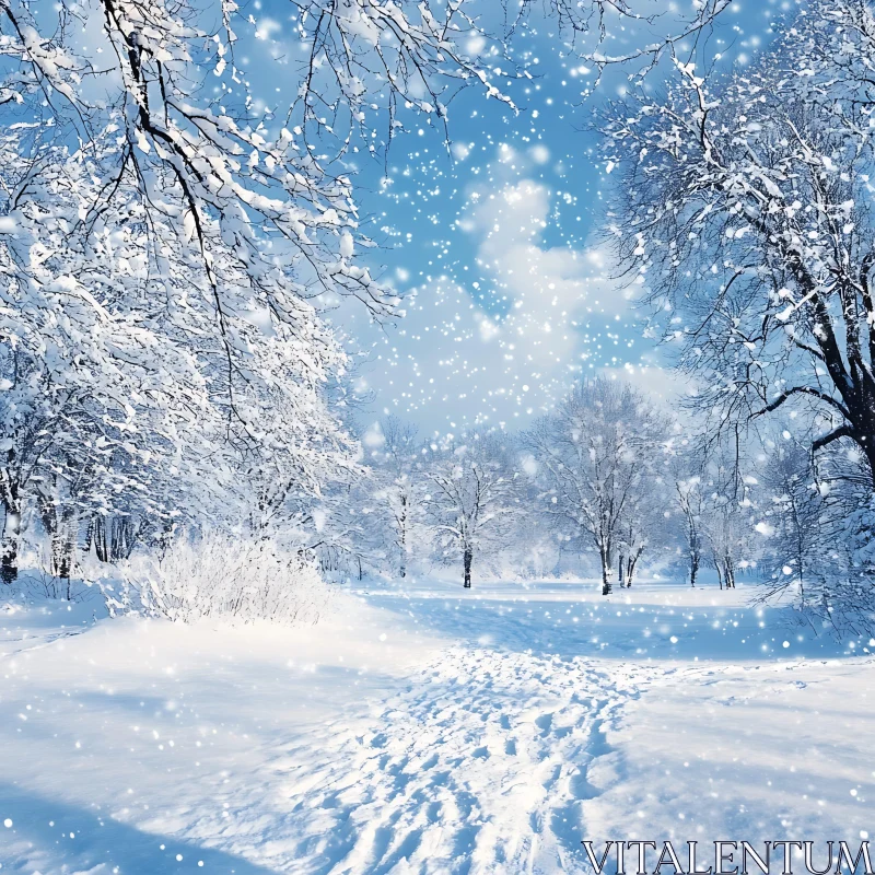 Peaceful Snowy Forest Scene AI Image