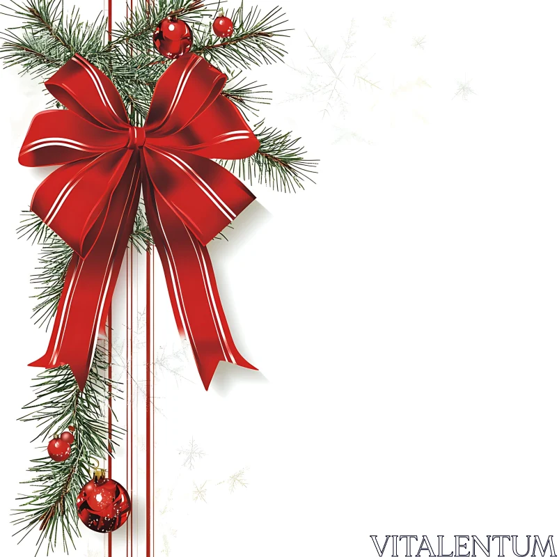 Holiday Season Red Ribbon and Pine Decor AI Image