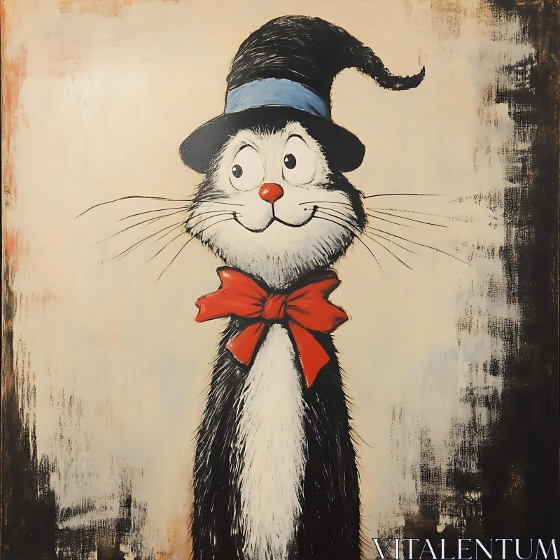 Charming Cartoon Cat with Bowtie and Hat AI Image