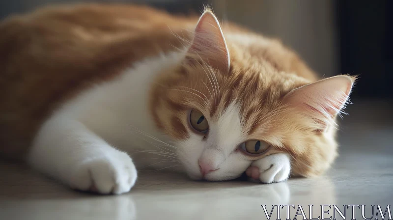 Pensive Cat in Relaxed Pose AI Image