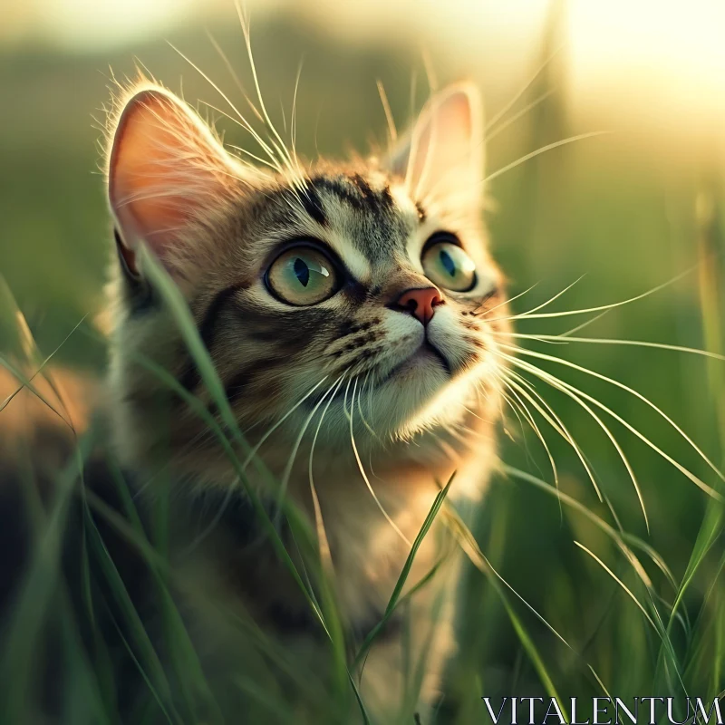 Cute Kitten in Nature AI Image