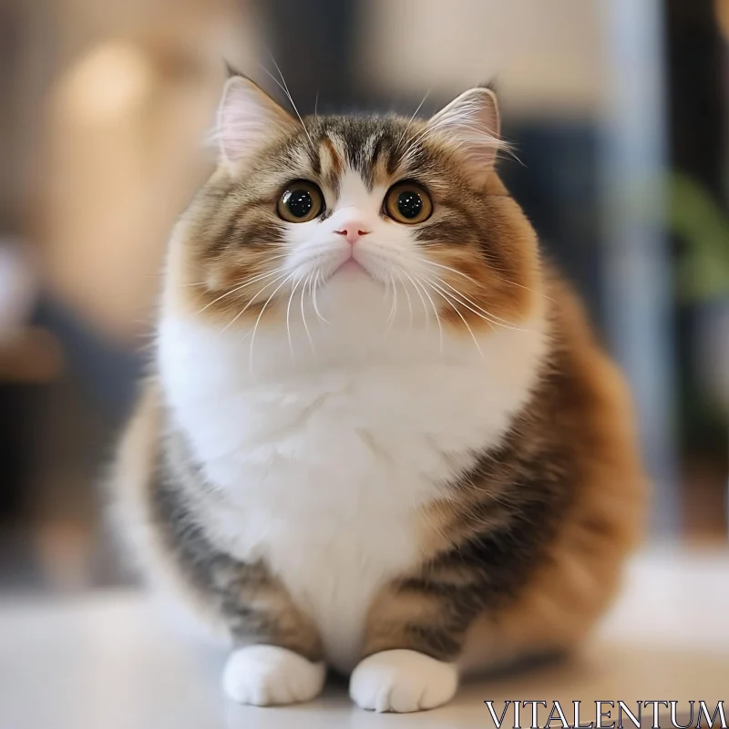 Cute Domestic Cat with Fluffy Coat AI Image